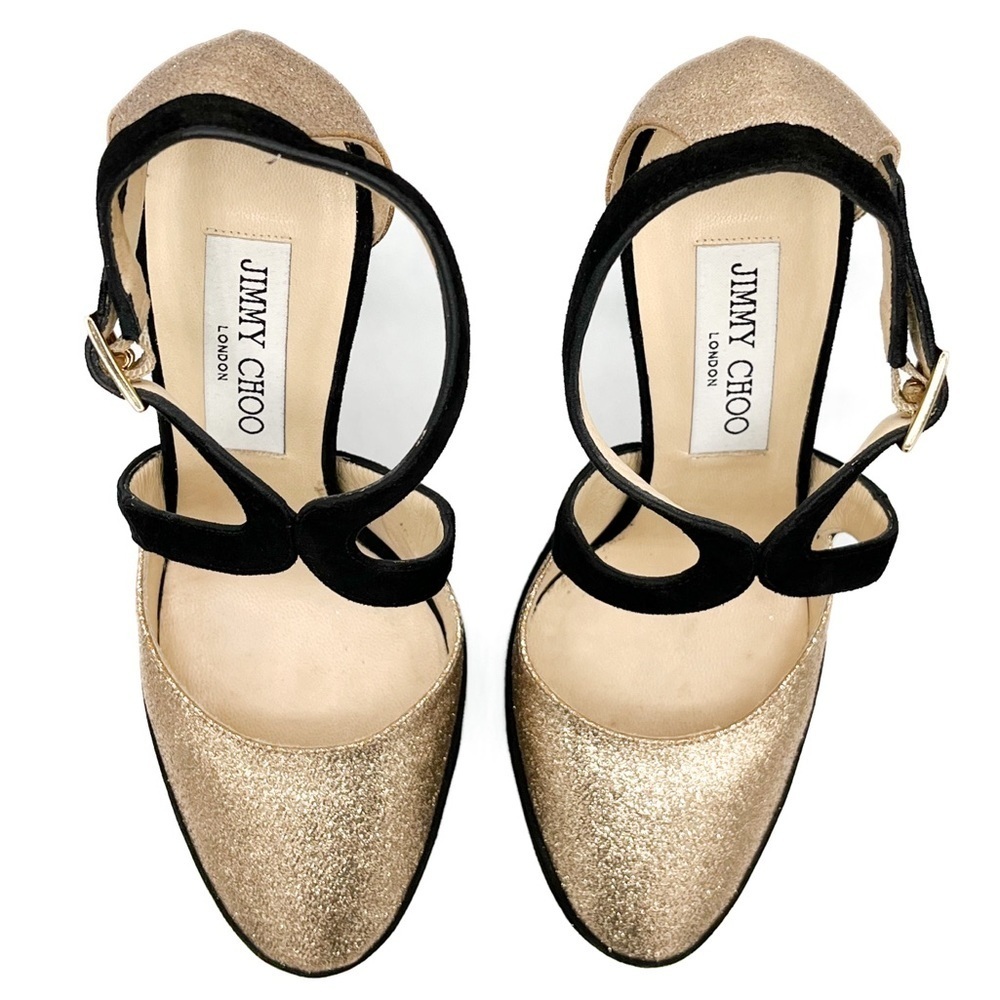Jimmy Choo Tulip Glitter-Suede Criss Cross Platform Stiletto Heel Pumps - Picture 5 of 9